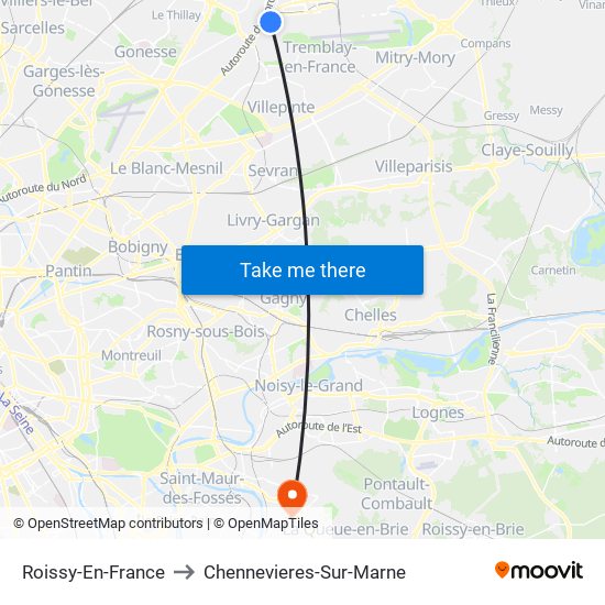 Roissy-En-France to Chennevieres-Sur-Marne map