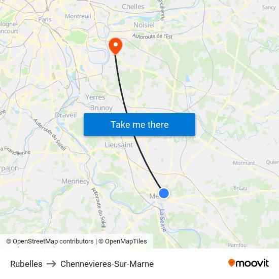 Rubelles to Chennevieres-Sur-Marne map