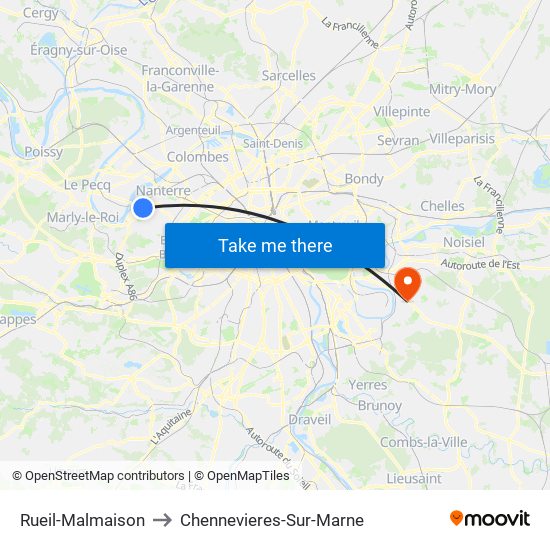 Rueil-Malmaison to Chennevieres-Sur-Marne map