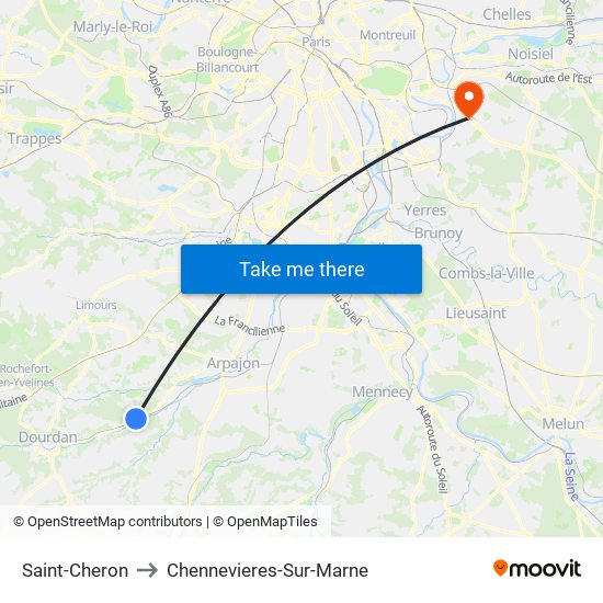 Saint-Cheron to Chennevieres-Sur-Marne map