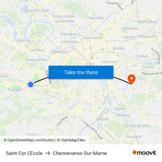 Saint-Cyr-L'Ecole to Chennevieres-Sur-Marne map
