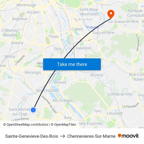 Sainte-Genevieve-Des-Bois to Chennevieres-Sur-Marne map