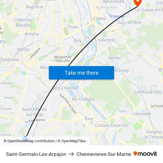 Saint-Germain-Les-Arpajon to Chennevieres-Sur-Marne map