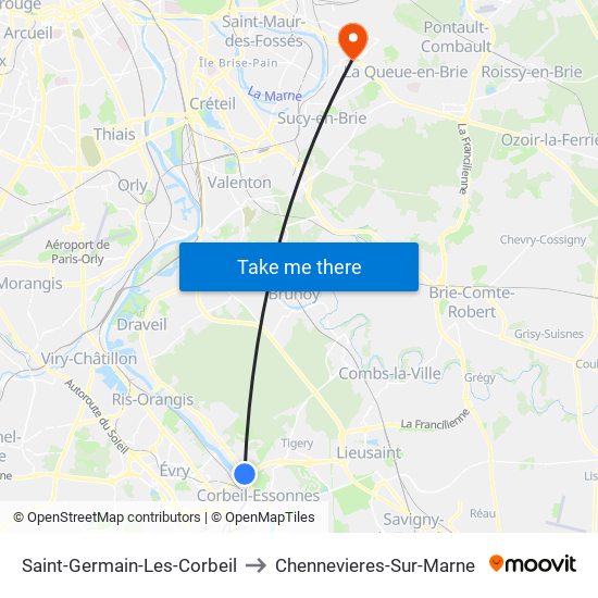 Saint-Germain-Les-Corbeil to Chennevieres-Sur-Marne map