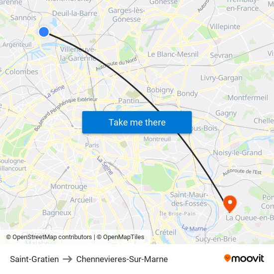 Saint-Gratien to Chennevieres-Sur-Marne map