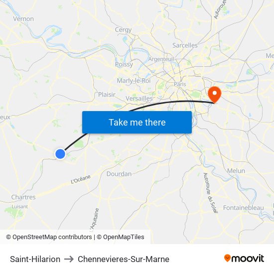 Saint-Hilarion to Chennevieres-Sur-Marne map