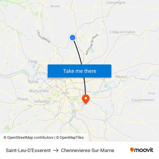 Saint-Leu-D'Esserent to Chennevieres-Sur-Marne map