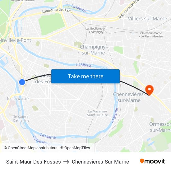 Saint-Maur-Des-Fosses to Chennevieres-Sur-Marne map