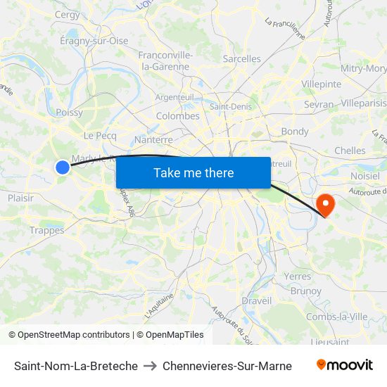 Saint-Nom-La-Breteche to Chennevieres-Sur-Marne map