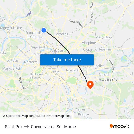 Saint-Prix to Chennevieres-Sur-Marne map