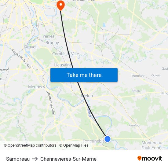 Samoreau to Chennevieres-Sur-Marne map