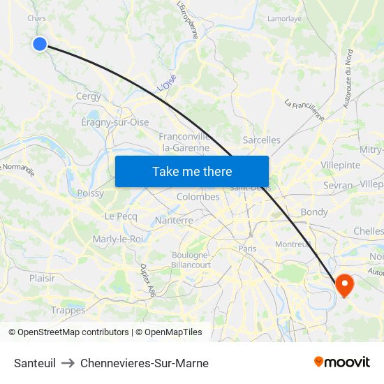 Santeuil to Chennevieres-Sur-Marne map