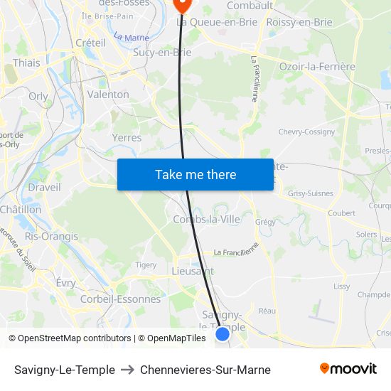 Savigny-Le-Temple to Chennevieres-Sur-Marne map