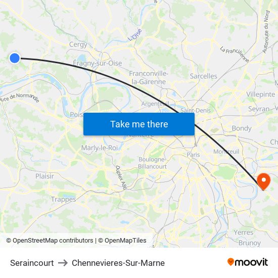 Seraincourt to Chennevieres-Sur-Marne map