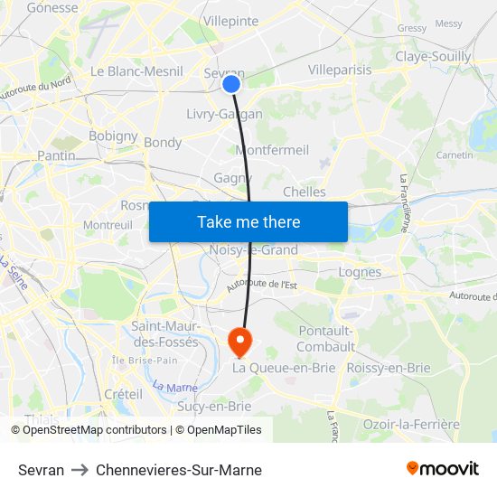 Sevran to Chennevieres-Sur-Marne map