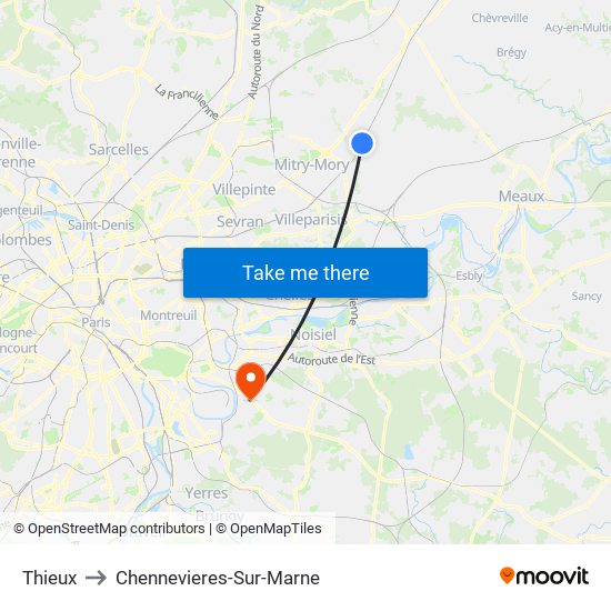 Thieux to Chennevieres-Sur-Marne map
