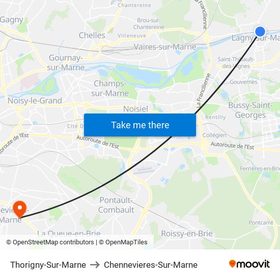 Thorigny-Sur-Marne to Chennevieres-Sur-Marne map