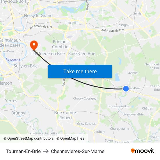 Tournan-En-Brie to Chennevieres-Sur-Marne map