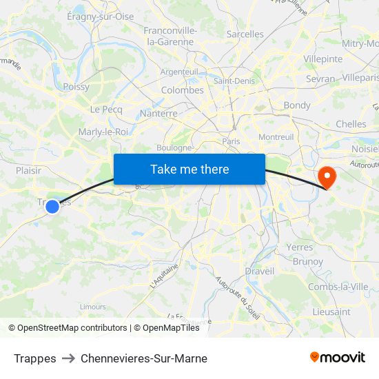 Trappes to Chennevieres-Sur-Marne map