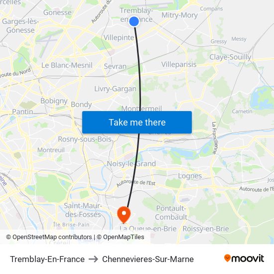 Tremblay-En-France to Chennevieres-Sur-Marne map