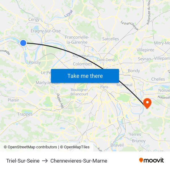 Triel-Sur-Seine to Chennevieres-Sur-Marne map