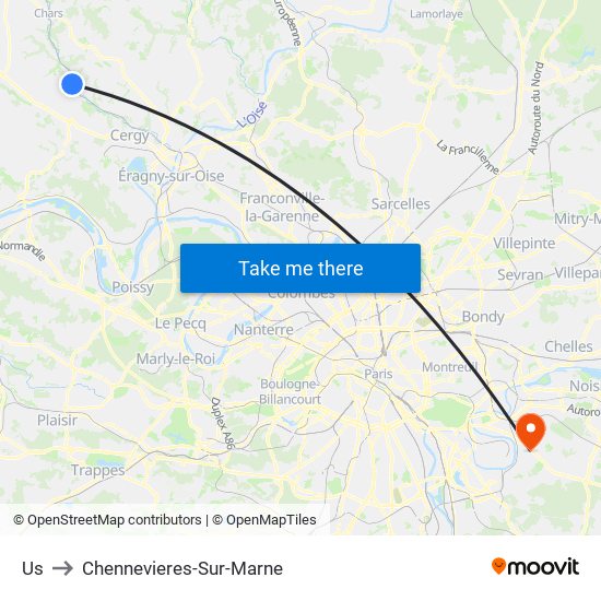 Us to Chennevieres-Sur-Marne map