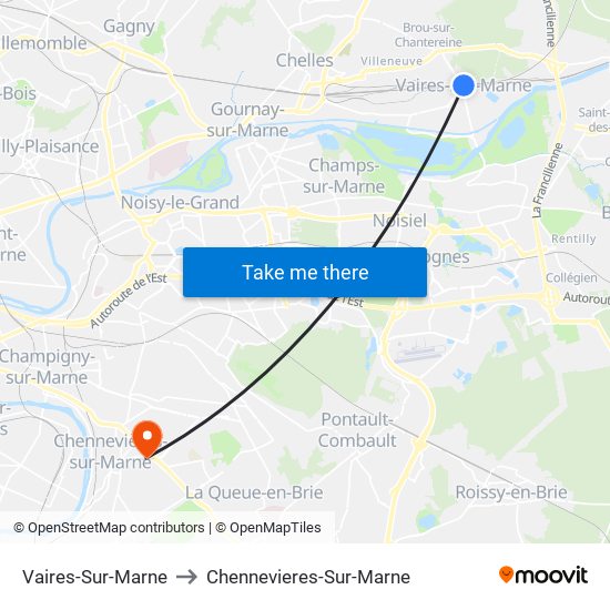Vaires-Sur-Marne to Chennevieres-Sur-Marne map