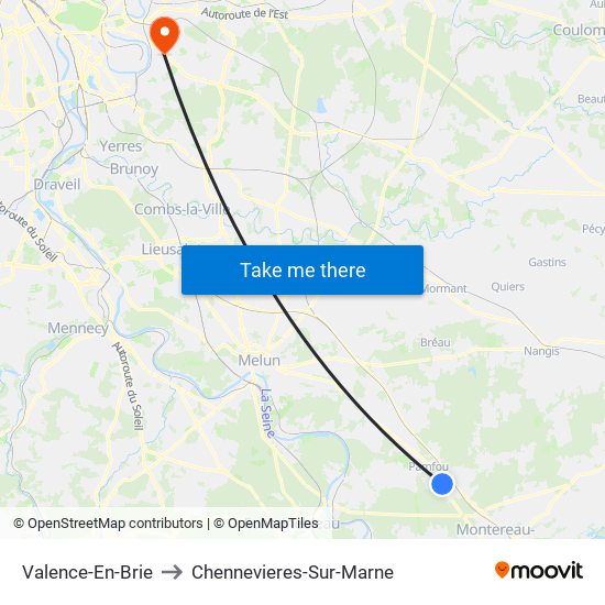 Valence-En-Brie to Chennevieres-Sur-Marne map