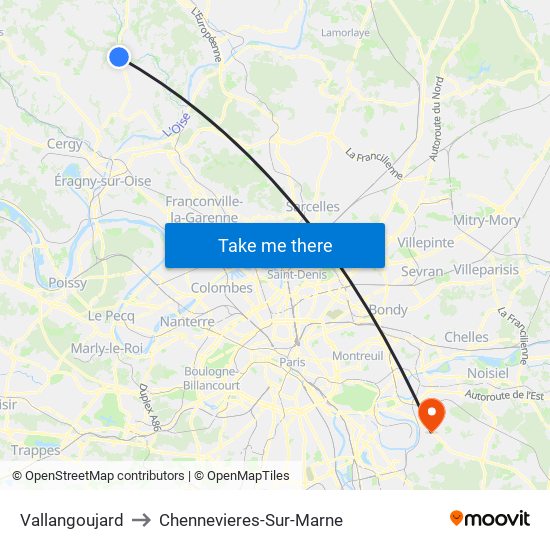 Vallangoujard to Chennevieres-Sur-Marne map
