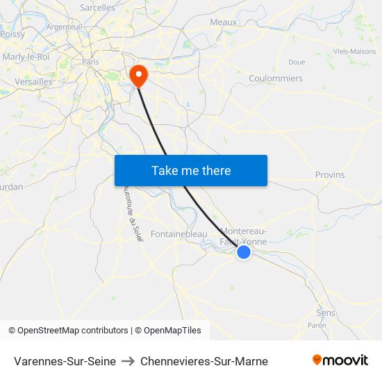 Varennes-Sur-Seine to Chennevieres-Sur-Marne map