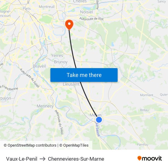 Vaux-Le-Penil to Chennevieres-Sur-Marne map