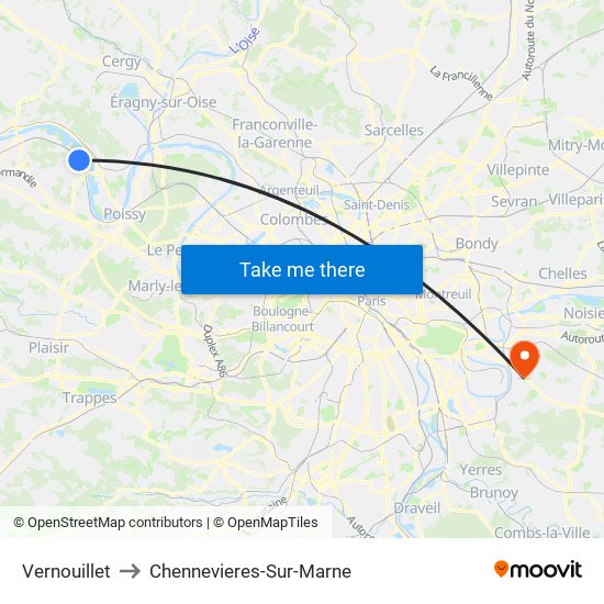 Vernouillet to Chennevieres-Sur-Marne map