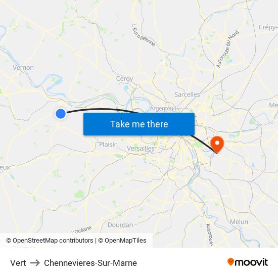 Vert to Chennevieres-Sur-Marne map