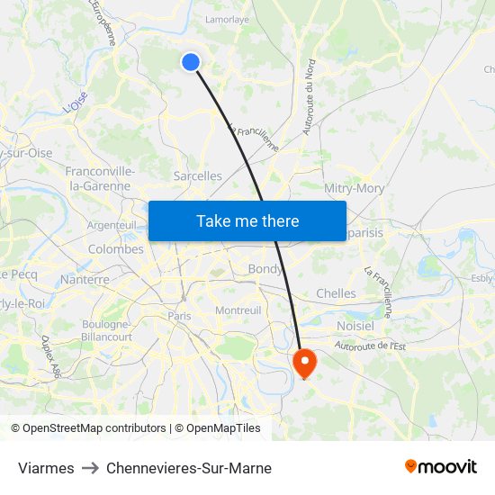 Viarmes to Chennevieres-Sur-Marne map