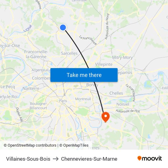 Villaines-Sous-Bois to Chennevieres-Sur-Marne map