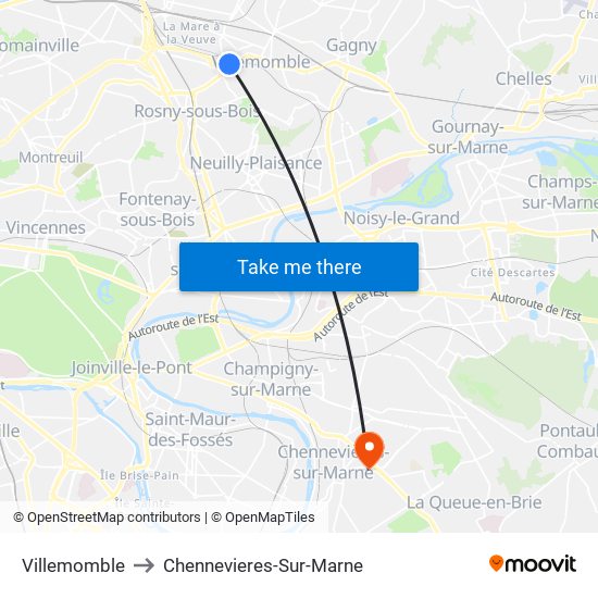 Villemomble to Chennevieres-Sur-Marne map