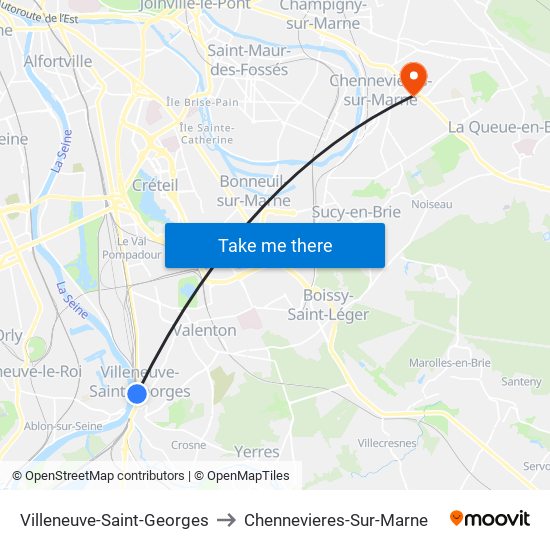 Villeneuve-Saint-Georges to Chennevieres-Sur-Marne map