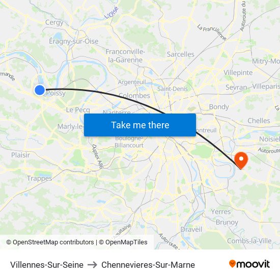 Villennes-Sur-Seine to Chennevieres-Sur-Marne map