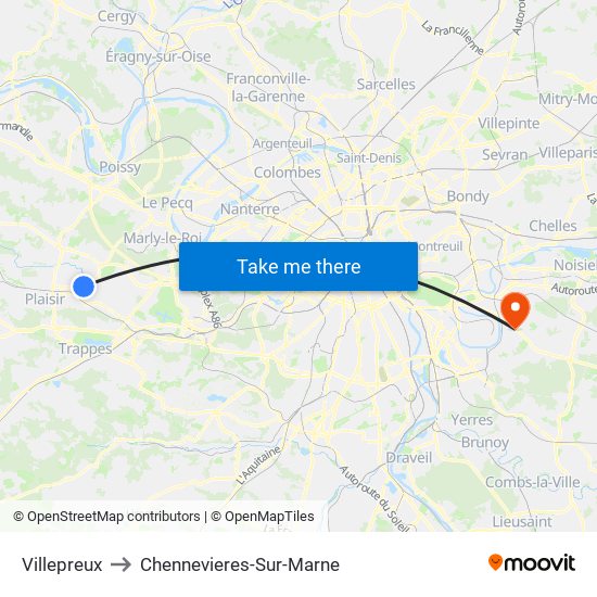 Villepreux to Chennevieres-Sur-Marne map