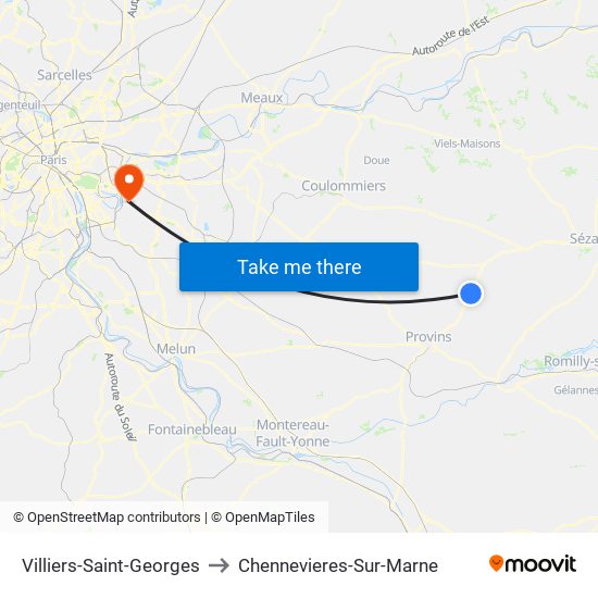 Villiers-Saint-Georges to Chennevieres-Sur-Marne map