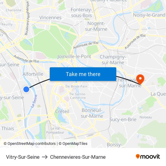 Vitry-Sur-Seine to Chennevieres-Sur-Marne map