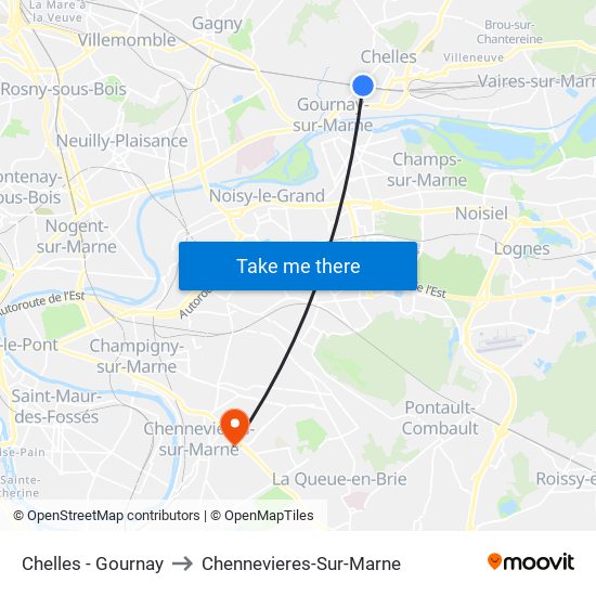 Chelles - Gournay to Chennevieres-Sur-Marne map