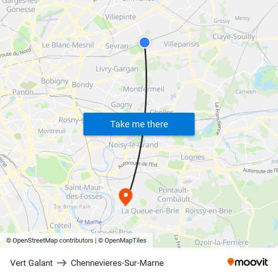 Vert Galant to Chennevieres-Sur-Marne map