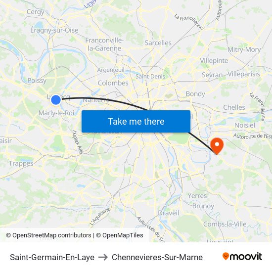 Saint-Germain-En-Laye to Chennevieres-Sur-Marne map