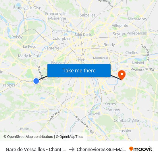 Gare de Versailles - Chantiers to Chennevieres-Sur-Marne map