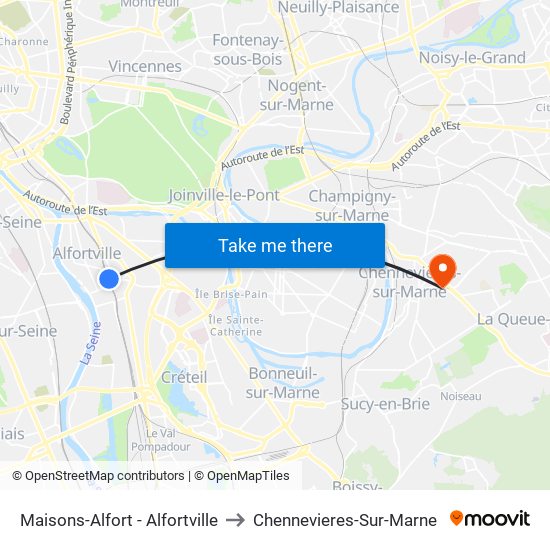 Maisons-Alfort - Alfortville to Chennevieres-Sur-Marne map