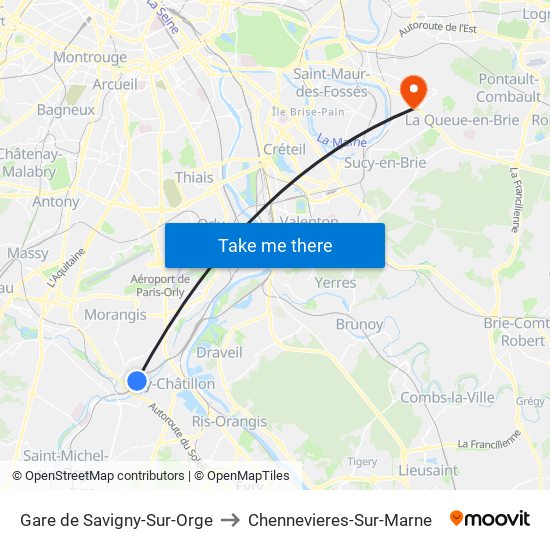 Gare de Savigny-Sur-Orge to Chennevieres-Sur-Marne map