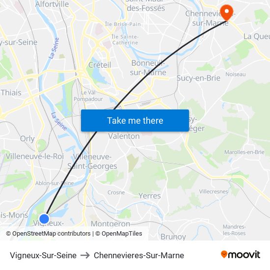 Vigneux-Sur-Seine to Chennevieres-Sur-Marne map