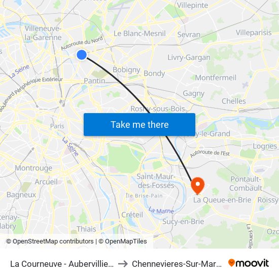 La Courneuve - Aubervilliers to Chennevieres-Sur-Marne map