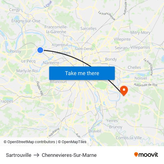 Sartrouville to Chennevieres-Sur-Marne map